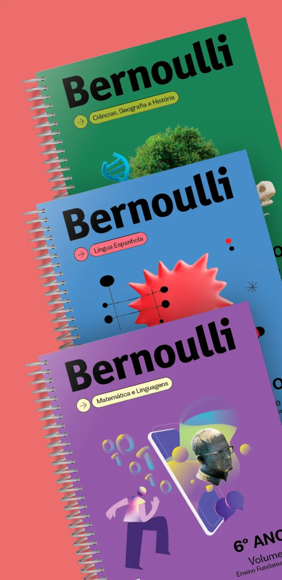 Livros do material didático do Colégio Bernoulli para o Ensino Fundamental Anos Finais.